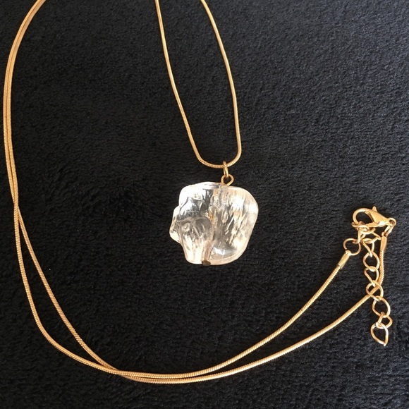 Vintage Gold Tone Clear Rock Necklace - Picture 2 of 10
